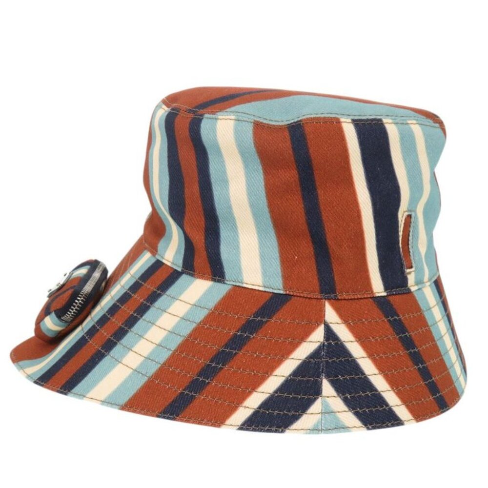 Prada Triangle Logo Stripe Size XL Cotton Multicolor Bucket Hat 1378 - Picture 4 of 9